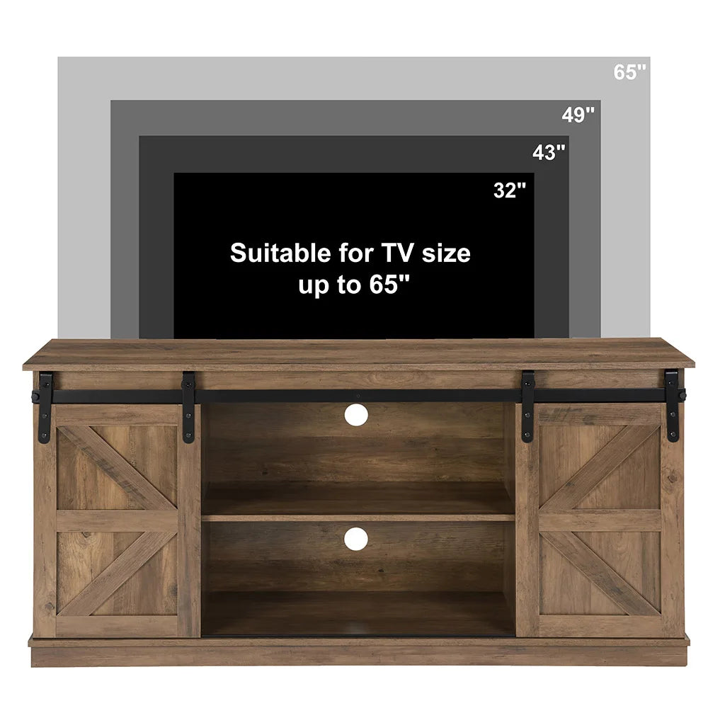 58" Farmhouse TV Stand and Entertainment Center for Televisions Up To 65 Inchs,with Sliding Barn Doors and Storage Cabinets