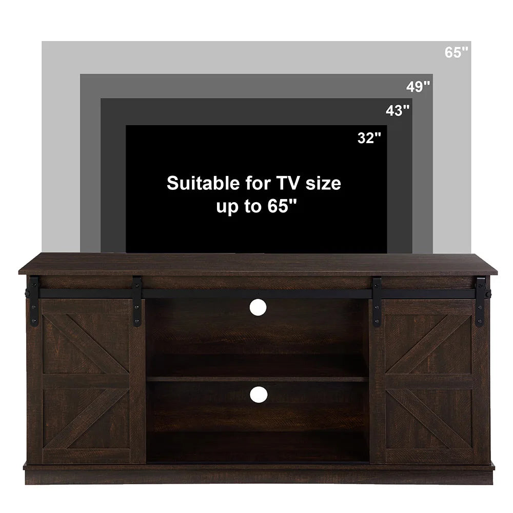 58" Farmhouse TV Stand and Entertainment Center for Televisions Up To 65 Inchs,with Sliding Barn Doors and Storage Cabinets