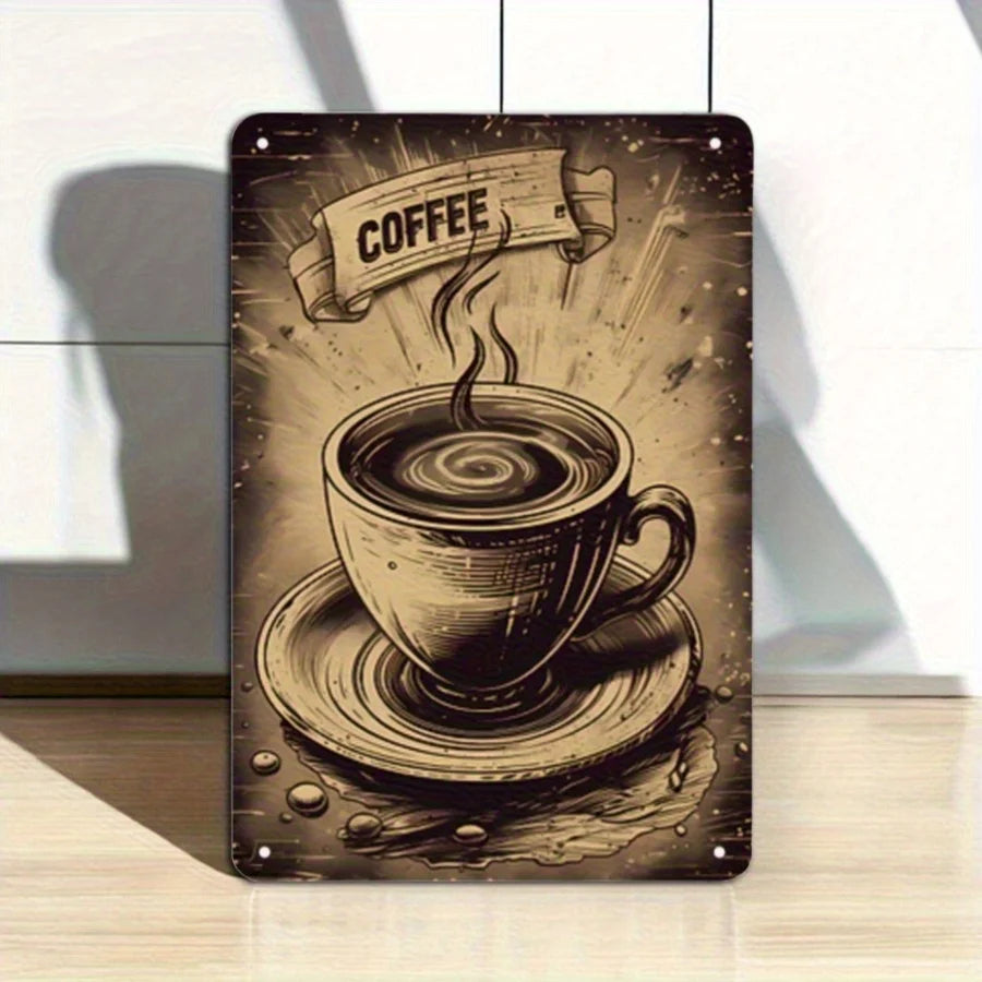 1pc Aluminum Coffee Cup Sign Decor, 8x12 Metal Wall Art for Garage, Cafe, Bar, Living Room, Bedroom, Home Decor