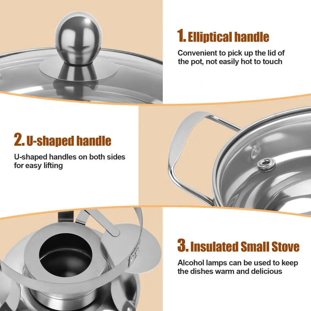 4Pcs Alcohol Stove Hot Pot Stainless Steel Single Person Food Buffet Hot For Camping Picnic Hiking Household Family Gathering
