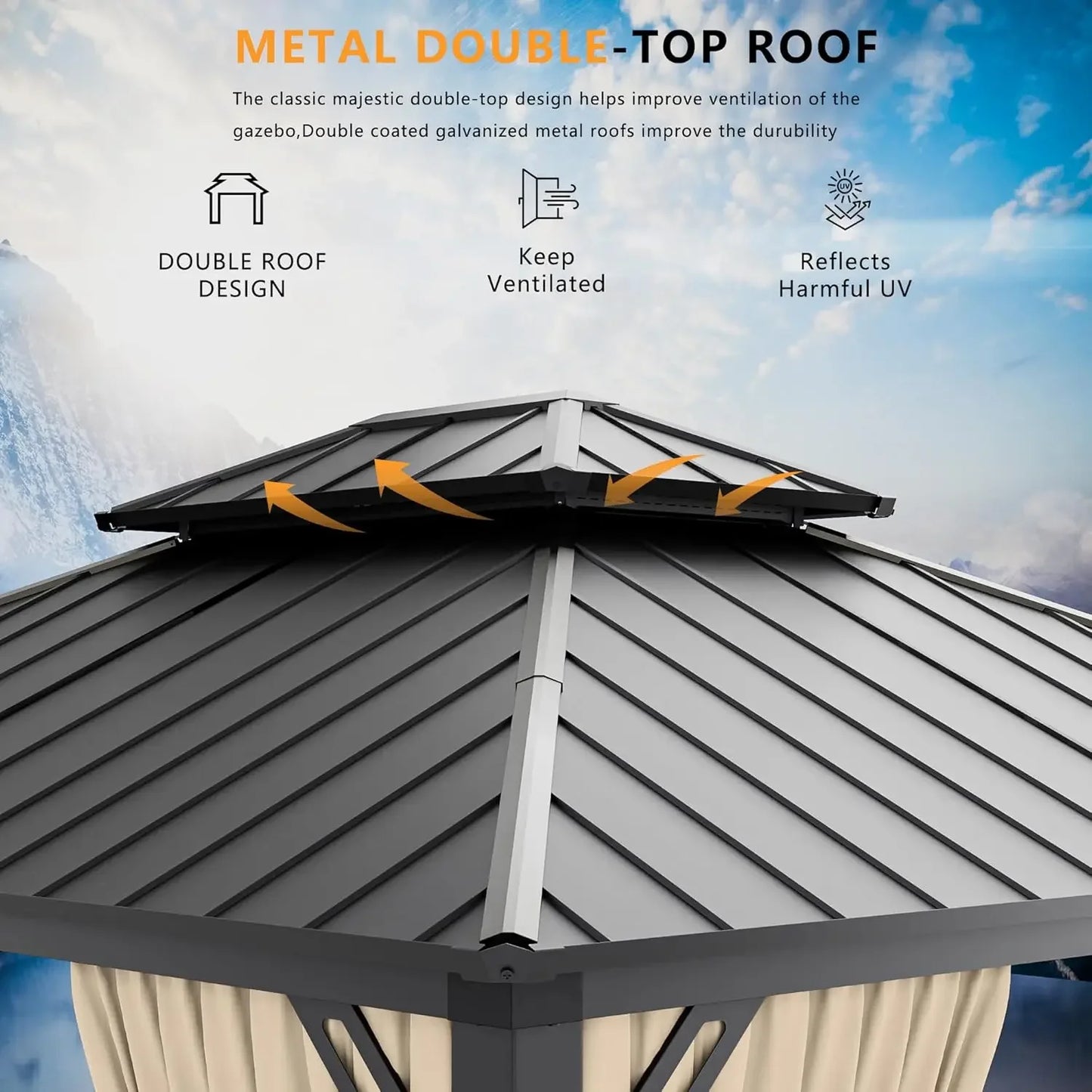 12'x14' Hardtop Gazebo: Aluminum Frame, Galvanized Steel Double Roof, Netting & Curtains, Brown, for Patio, Lawn, Backyard, Deck