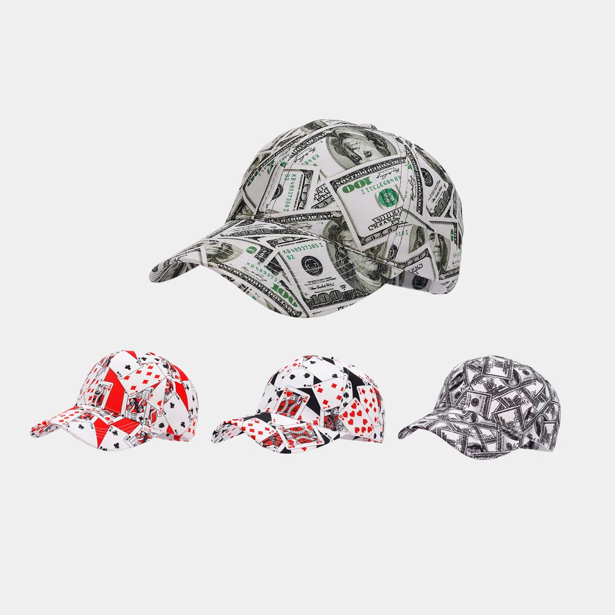America Retro Personality Full Printing Baseball Hat Men Four Seasons Casual Dollars Trucker Cap Women Trend Poker Sunscreen Hat