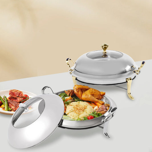 Chafing Dish Stainless Steel Round Durable Buffet Warmer  with Lid and Chafing Fuel Holder for Kitchen Party Dining