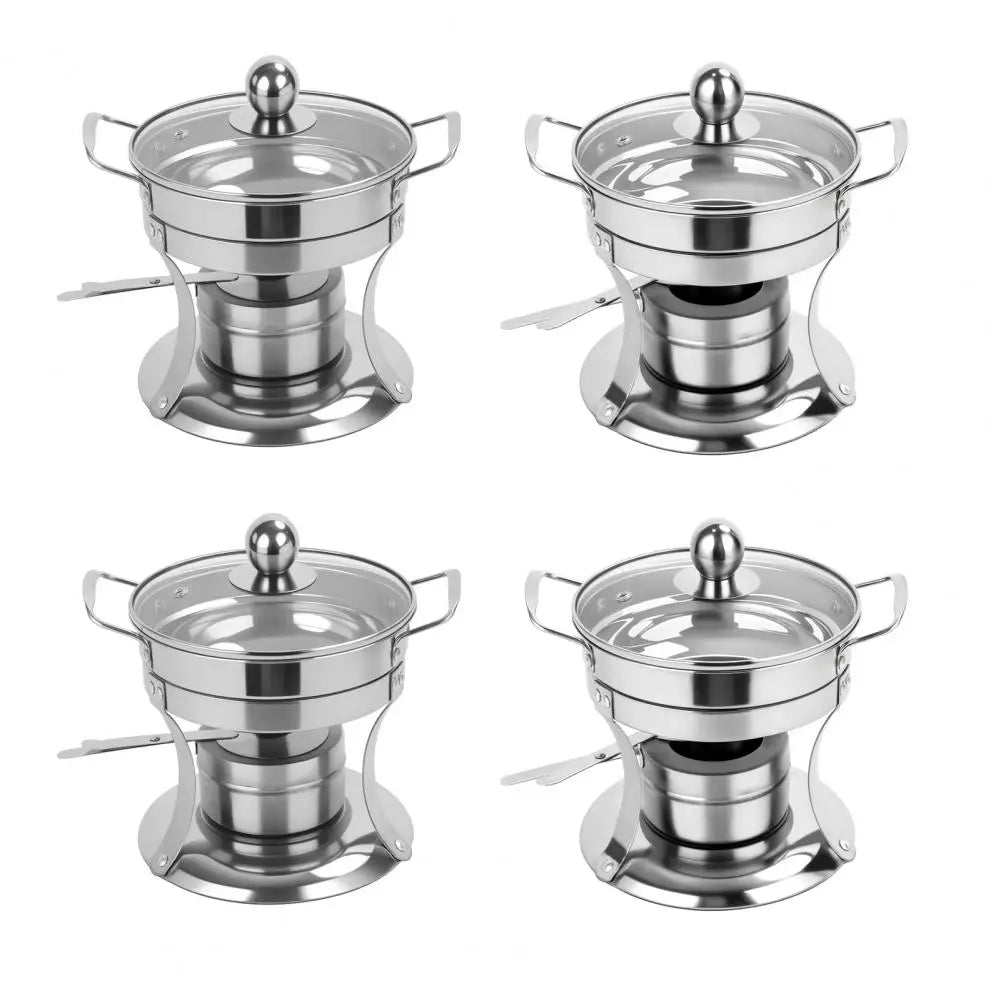 4Pcs Alcohol Stove Hot Pot Stainless Steel Single Person Food Buffet Hot For Camping Picnic Hiking Household Family Gathering