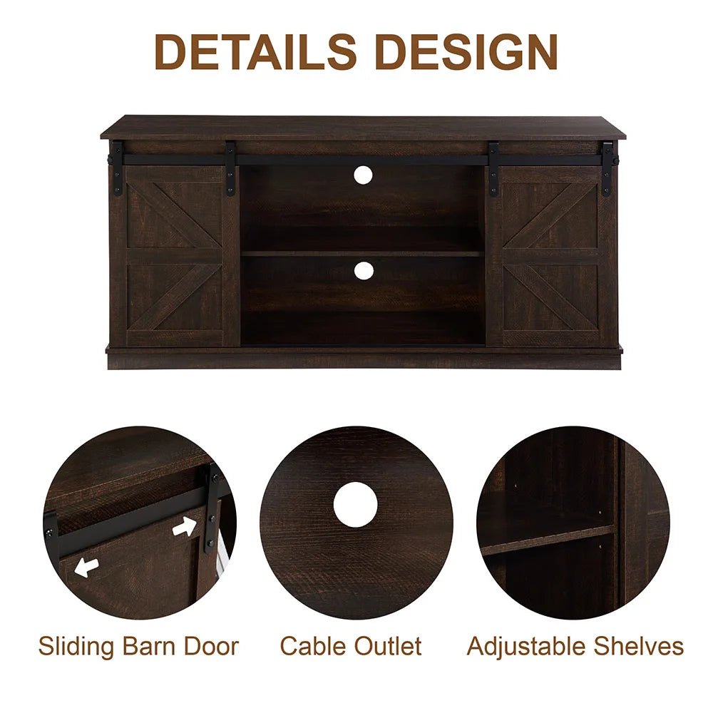58" Farmhouse TV Stand and Entertainment Center for Televisions Up To 65 Inchs,with Sliding Barn Doors and Storage Cabinets