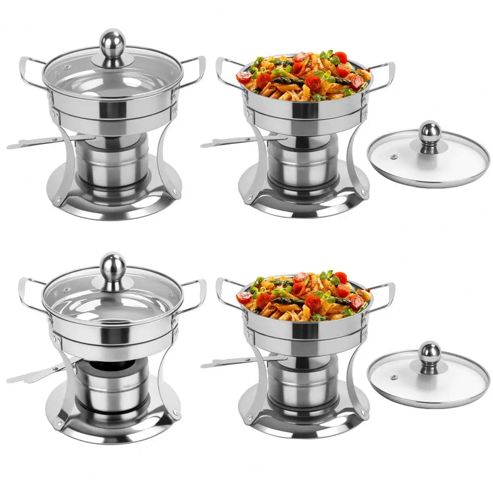 4Pcs Alcohol Stove Hot Pot Stainless Steel Single Person Food Buffet Hot For Camping Picnic Hiking Household Family Gathering